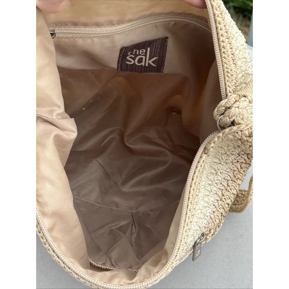 The Sak Riviera Beige Crochet Crossbody Bag Lined Boho Bohemian Summer Festival - Picture 11 of 16